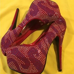 Women’s Elegant Red Rhinestone High Heels Size 10 NWT